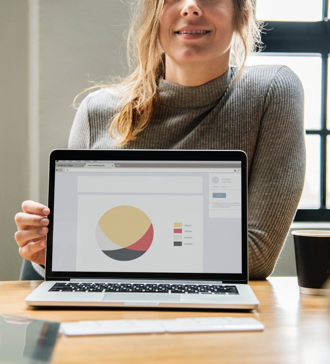 Woman showing facebook advertising results on the computer